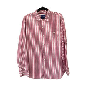 Tommy Bahama Cotton Shirt Size L Button Down Striped Long Sleeve Red White